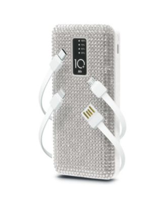 10,000mAh Rapid Charging Power Bank with LCD Battery Display, 4 Built-In Cables, and Phone Stand