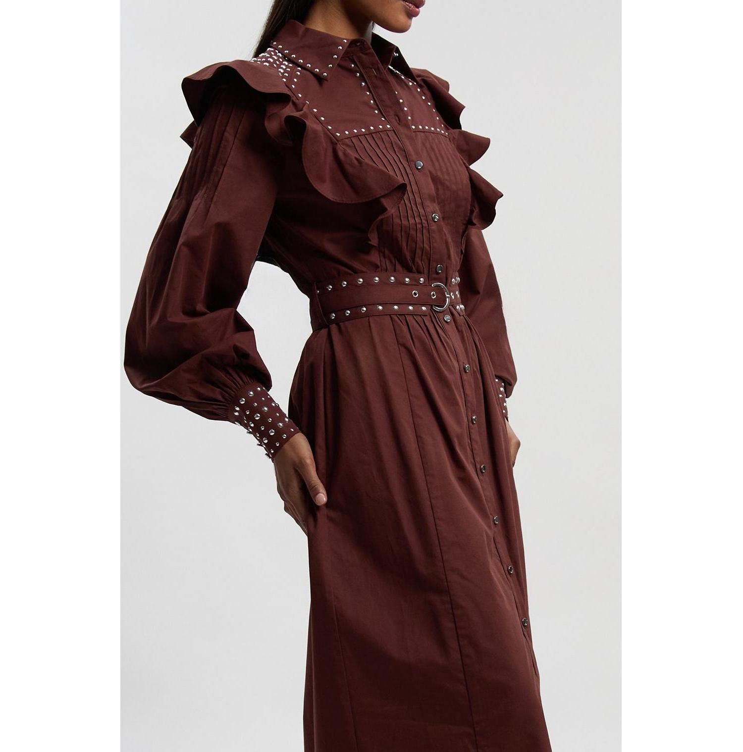 Women's Cotton Studded Maxi Shirt Dress