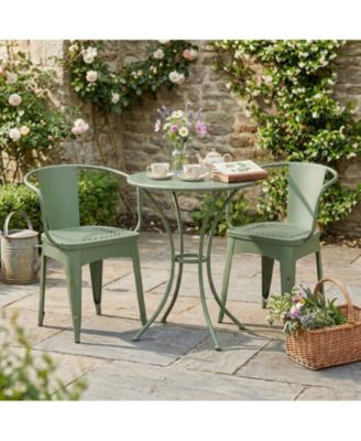 3-Piece Floral Pattern Iron Bistro Set with Stackable Chairs