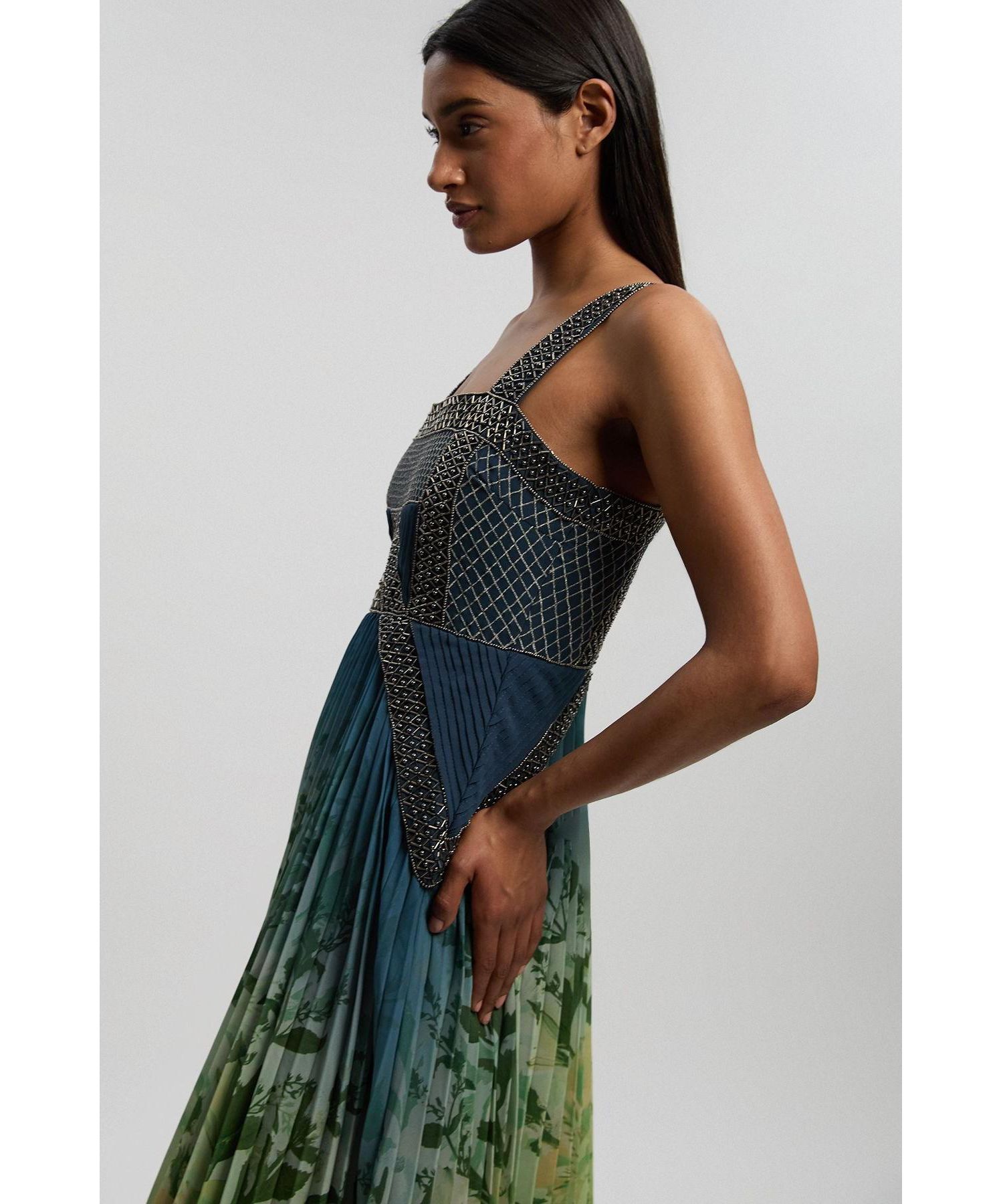 Women's Embellished Pleated Maxi Dress