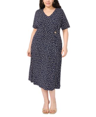 Plus Size V-Neck Hardware Detail Midi Dress