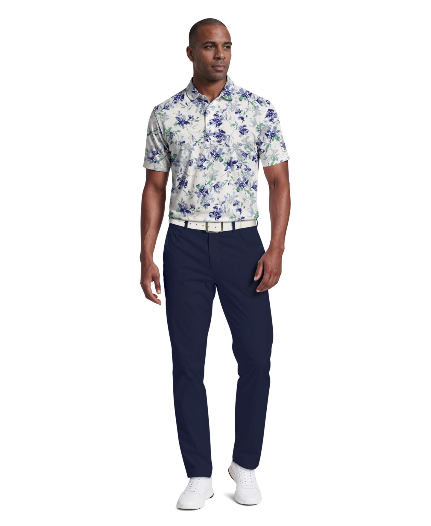 Мужское поло PGA TOUR Tie Dye Floral Print Golf Polo Shirt, цвет: Белый / Жемчужный синий комбинированный — фото 2