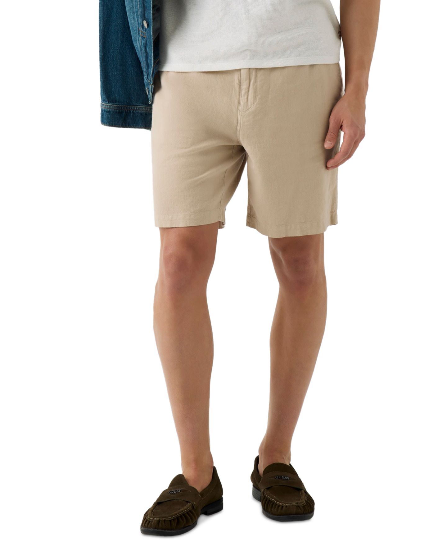Мужские шорты GUESS Linen Coast relaxed, цвет: Бежевый разноцветный — фото 1