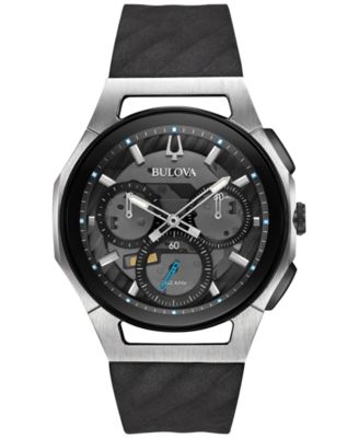 Bulova - Men's Chronograph Curv Black Rubber Strap Watch 44mm 98A161