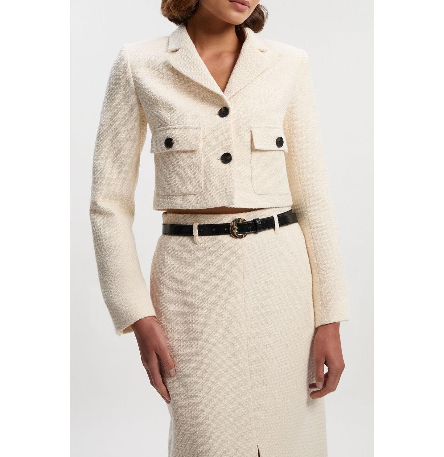 Женская куртка Karen Millen Double Button Tweed Cropped Jacket, цвет: Кремовый — фото 6