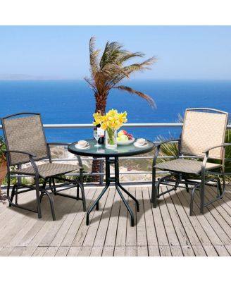 3PCS Patio Bistro Furniture Set Rocking Glider Chair Glass Table