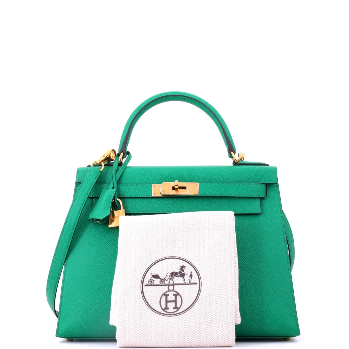 Pre-Owned HERMES Kelly 28 Handbag Green Epsom with Gold Hardware