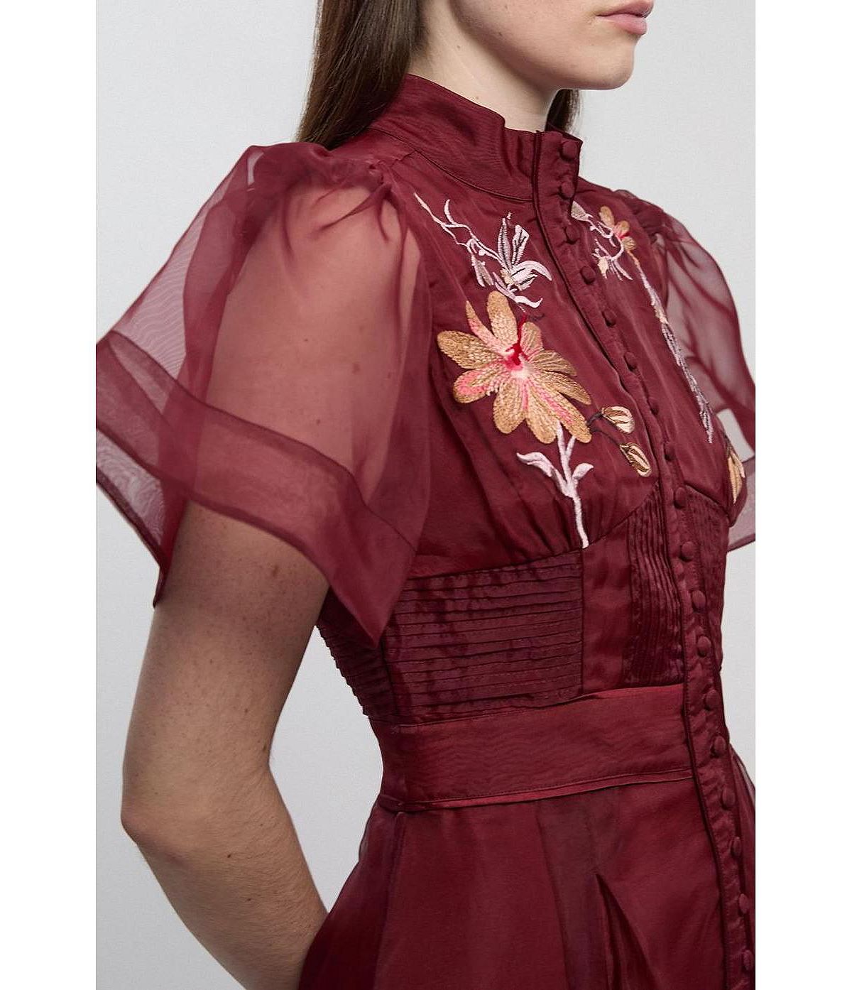 Karen Millen Women's Embroidered Short Sleeve Midi Dress view 7 — MAYCSS fashion products