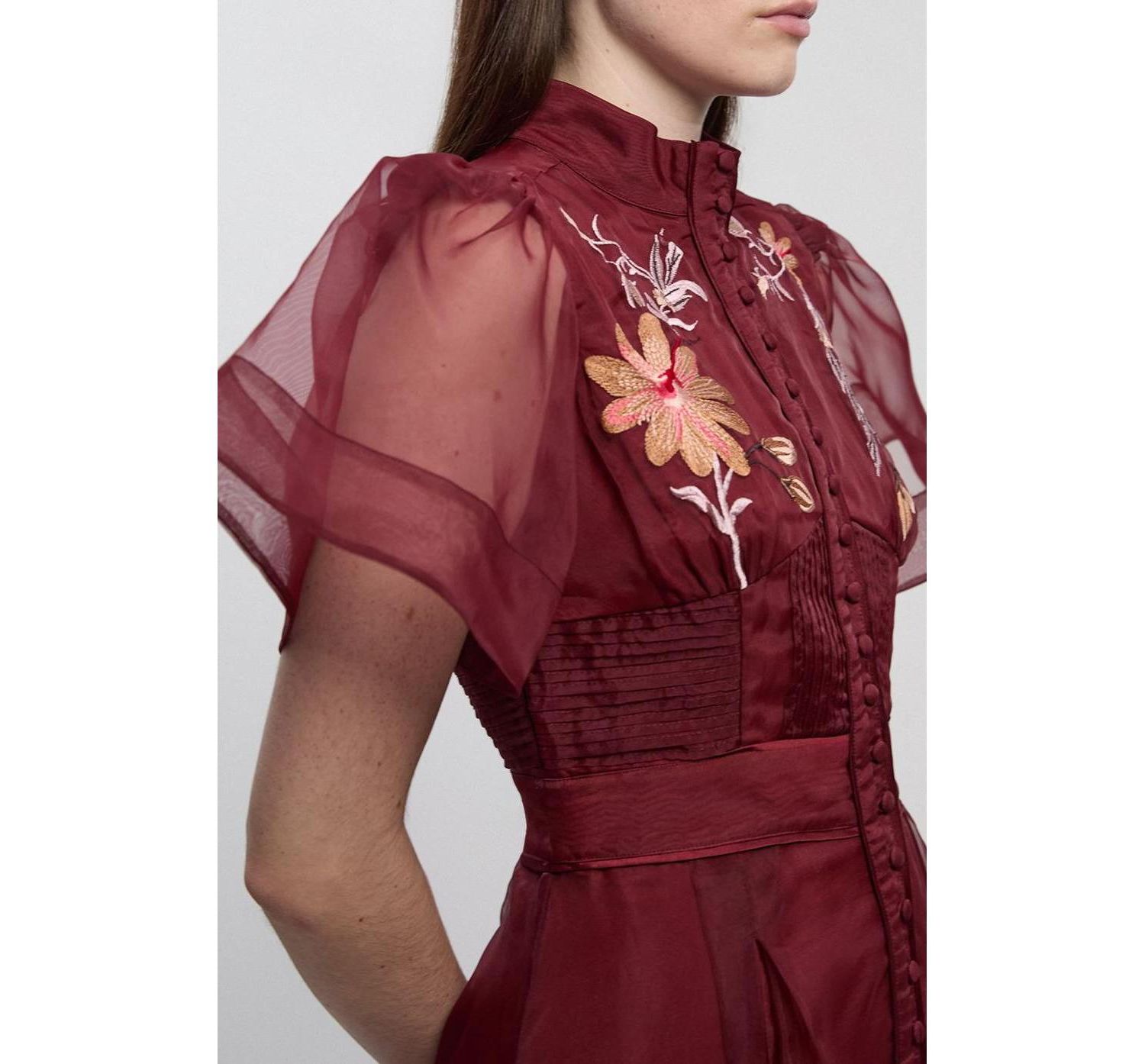 Women's Embroidered Short Sleeve Midi Dress
