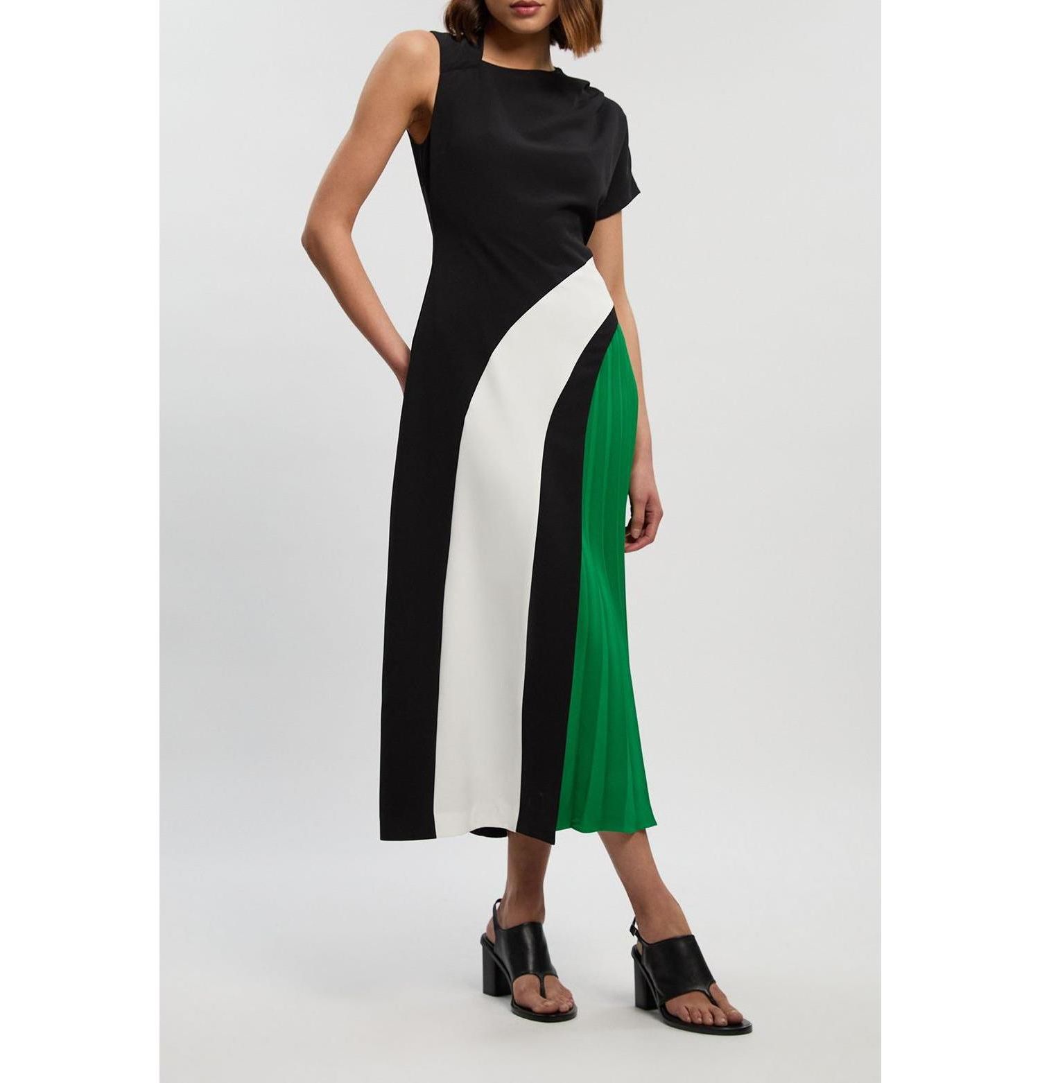 Women's Block Pleated Midi Dress
