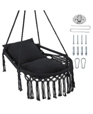 Macrame Hanging Swing Chair with Two Removable Cushions