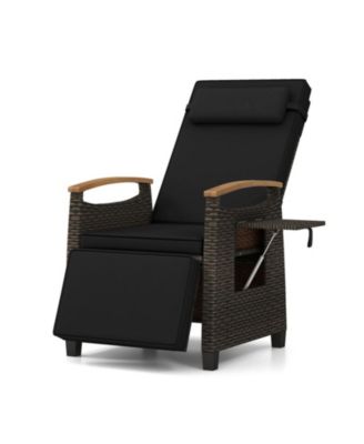 Outdoor PE Wicker Patio Recliner Chair with Adjustable Backrest, Footrest and Side Table