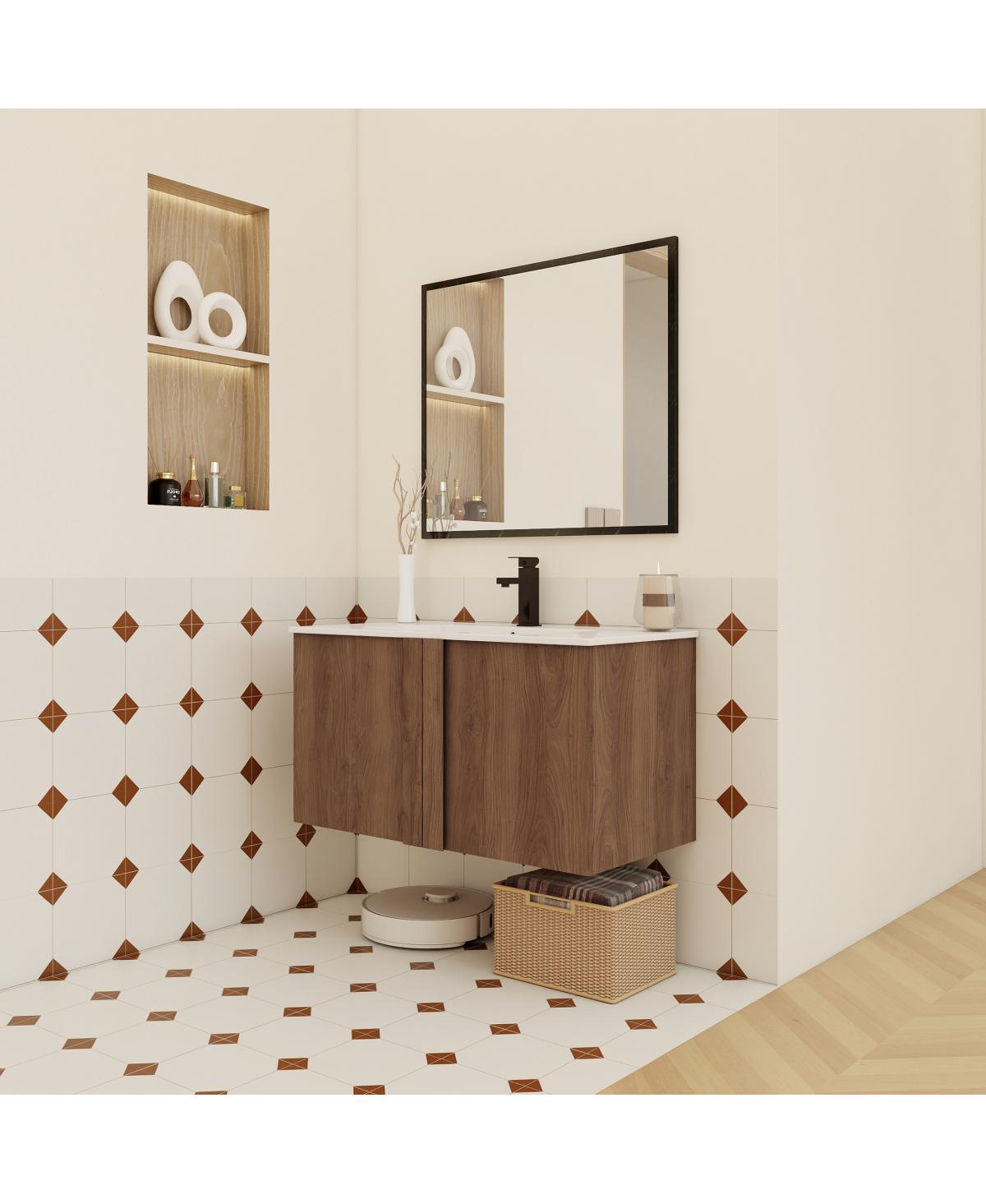 Sillysis Wall Mounted Bathroom Vanity with Ceramic Sink, Soft Close Double Doors