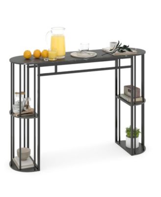 60'' Long Bar Table Narrow Pub Table Faux Marble Tabletop and Storage Shelves