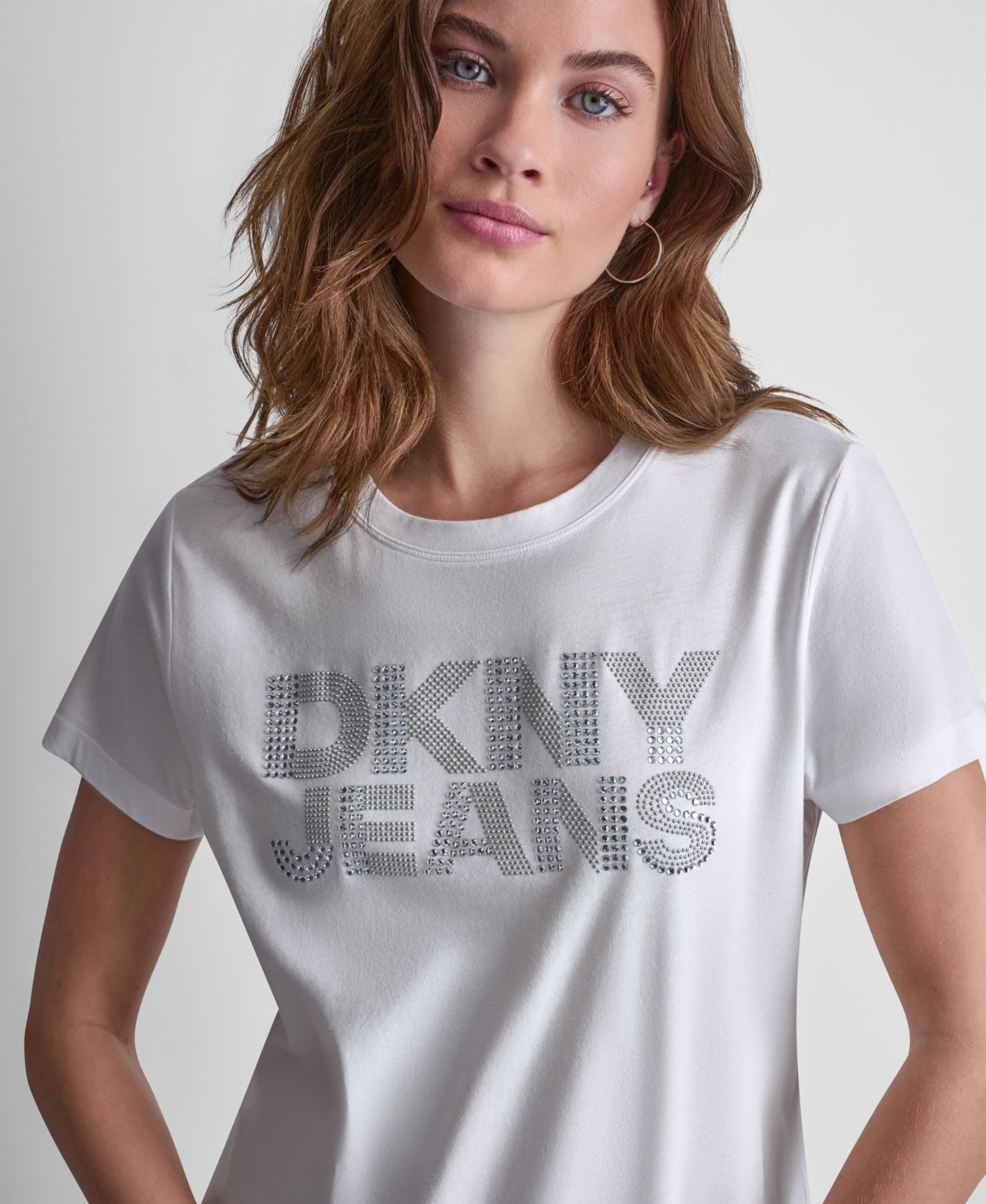 Women's Stacked Rhinestone Dome Stud Logo Crewneck T-Shirt