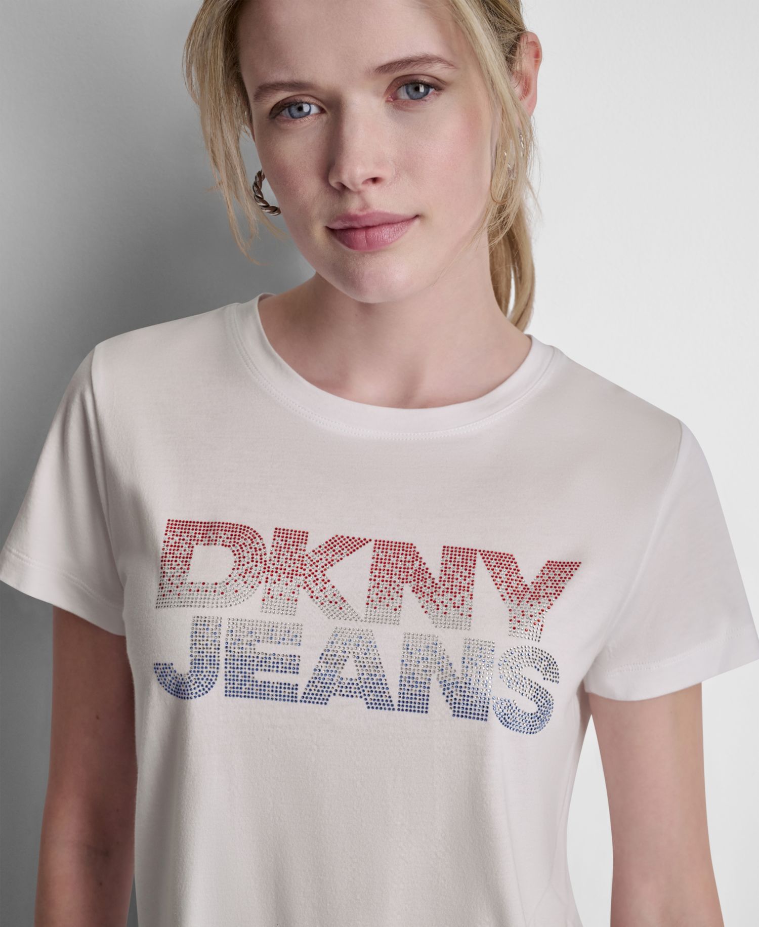 Women's Stacked Ombre Mini Rhinestone Logo Crewneck T-Shirt