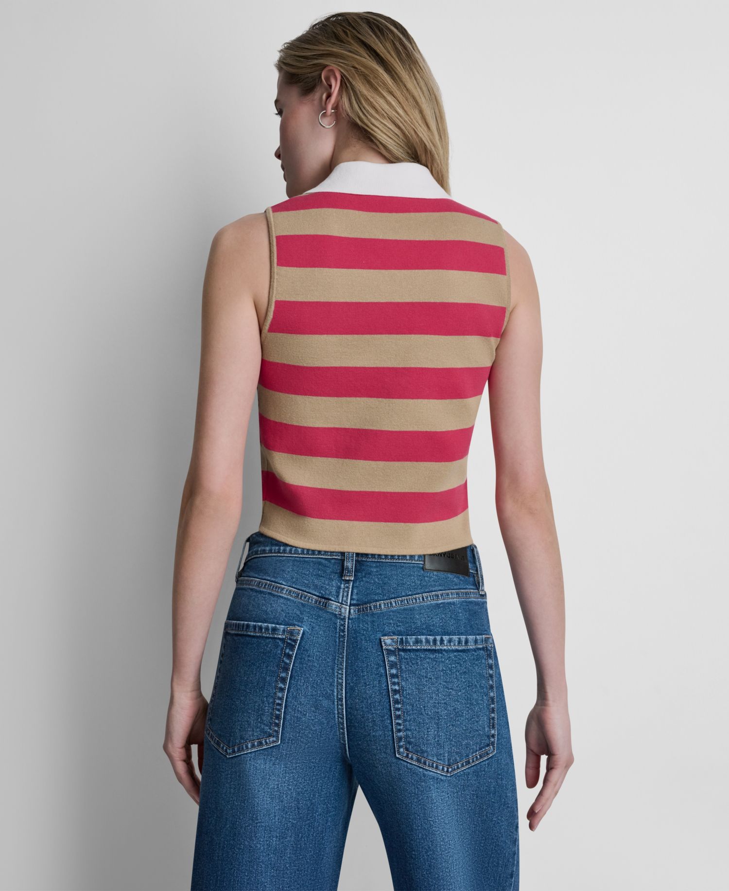 Women's Striped Sleeveless Polo Sweater
