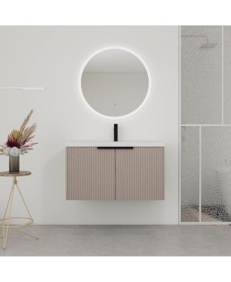 35.4 Inch Floating Bathroom Vanity with Resin Sink, Soft Close Doors, Modern Textured Panels and Ample Storage