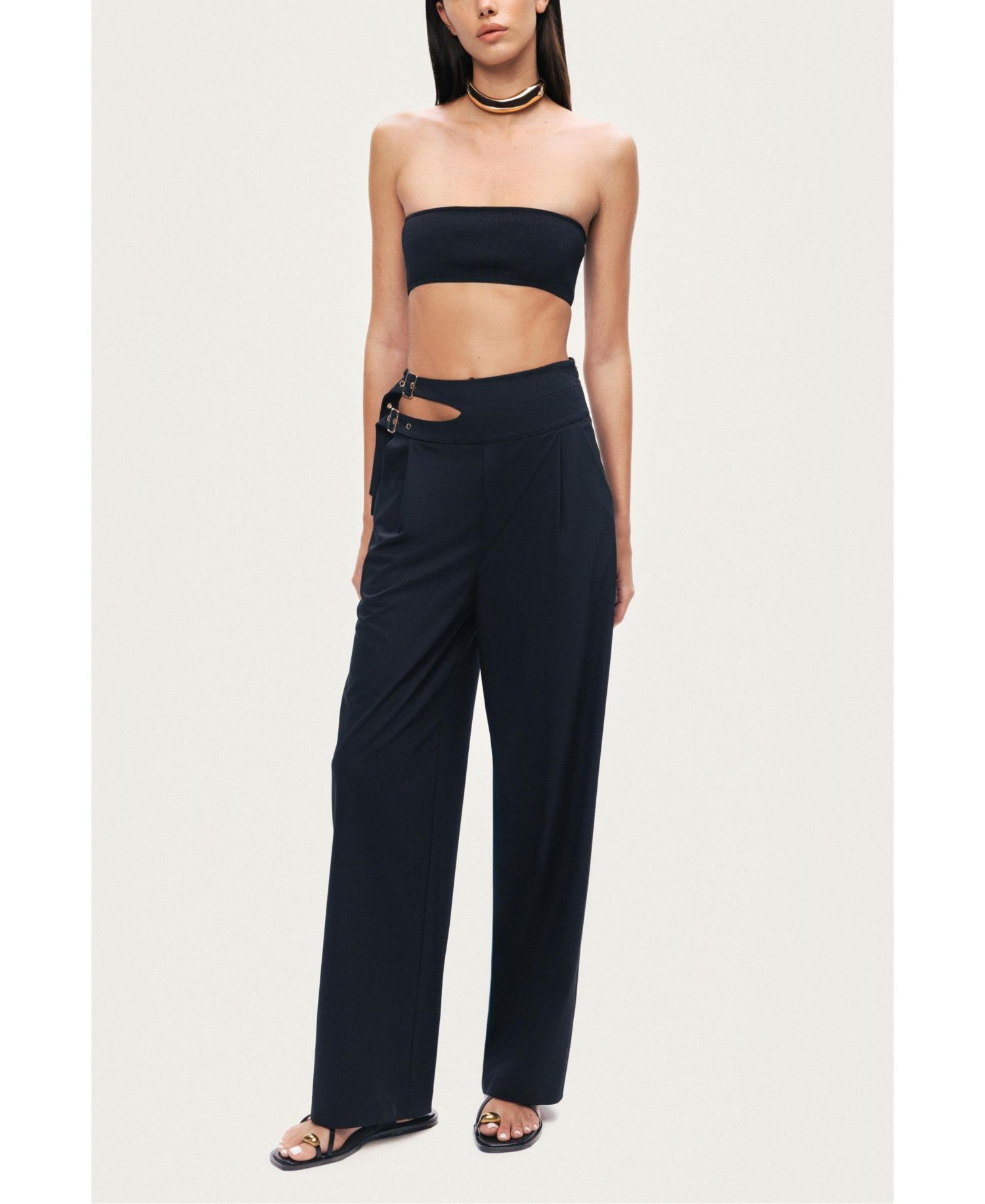 Women's Cut-Out Waist Wide-Leg Pants