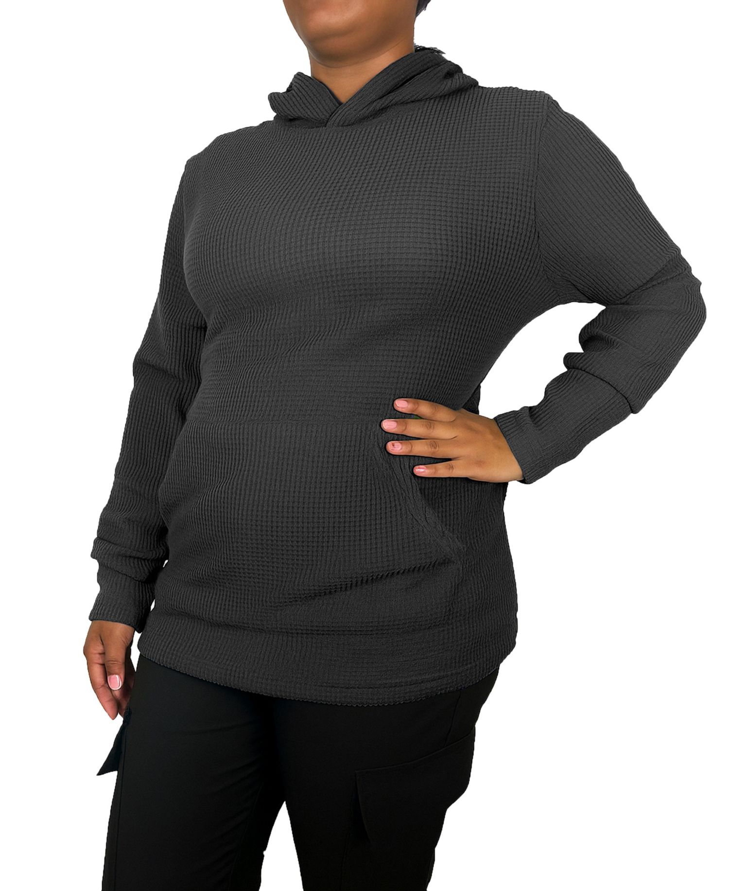 Women's Loose Fit Waffle Knit Thermal Pullover Hoodie