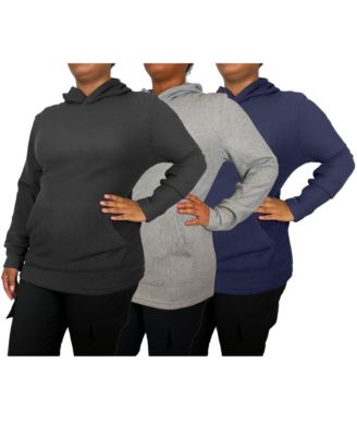 Women's Womeen's Loose Fit Waffle Knit Thermal Pullover Hoodie -3 Pack