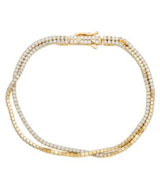 Sterling Silver Double-Strand Pave Cubic Zirconia Tennis Bracelet
