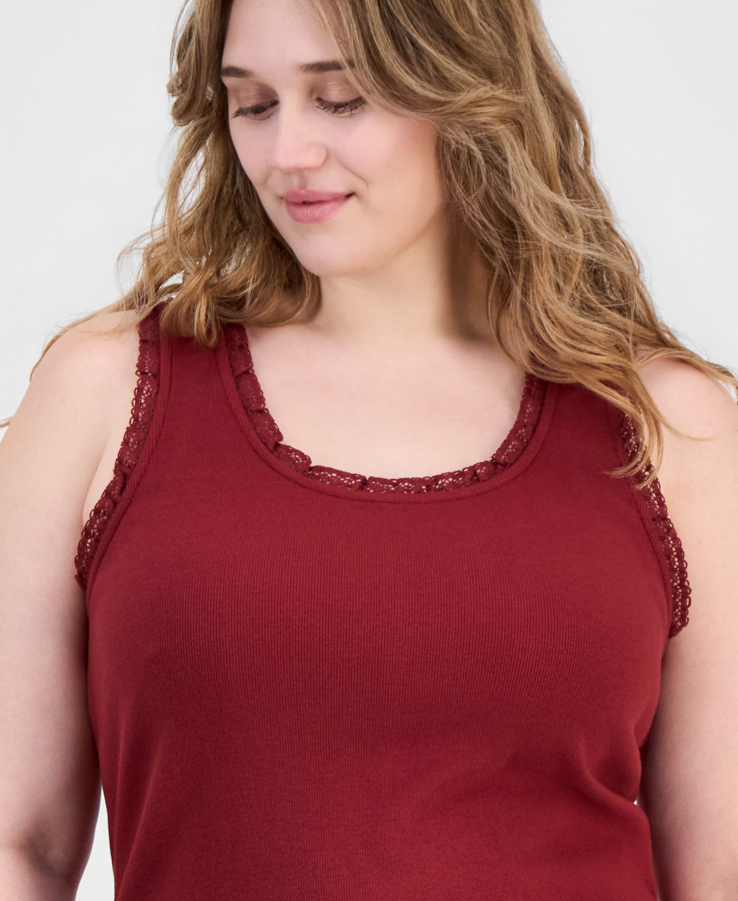 Plus Sleeveless Lace-Trim Tank Top