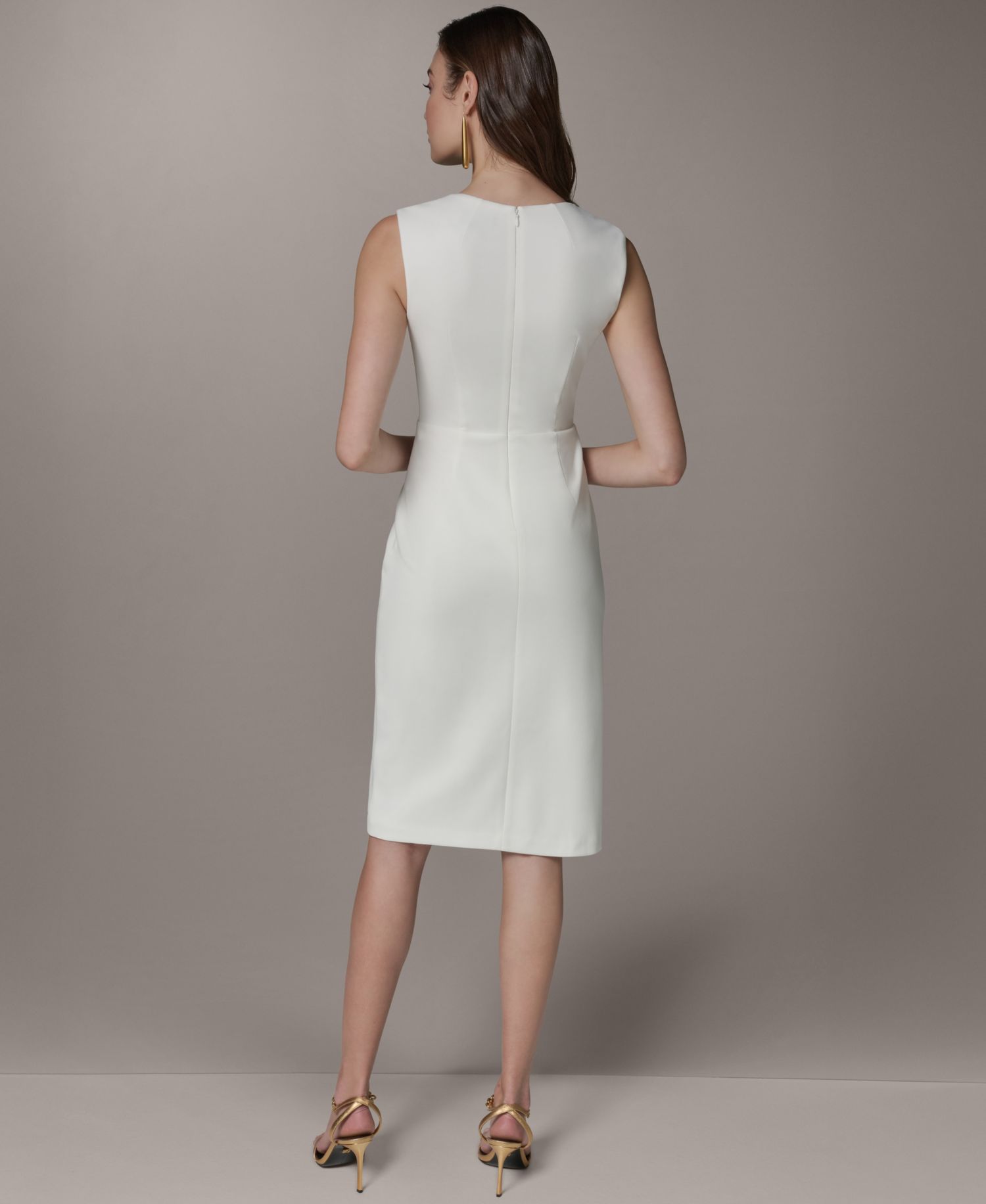 Women's Square Neck Sheath Sleeveless Hardware Midi Dress