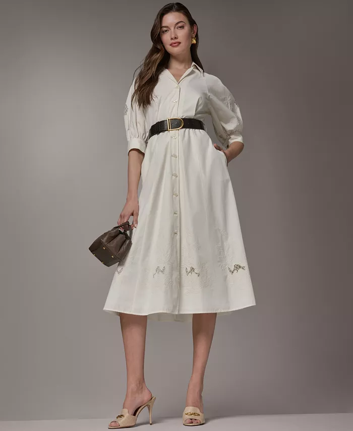 Women's Collared Belted Shirt-Dress