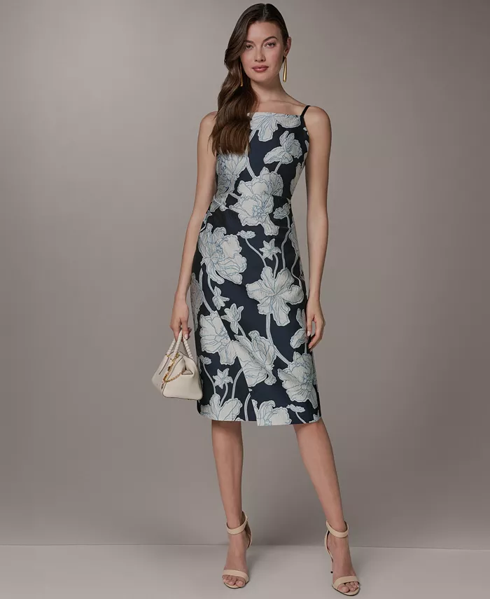 Women's Halter Jacquard Sheath Floral Sleeveless Midi Dress