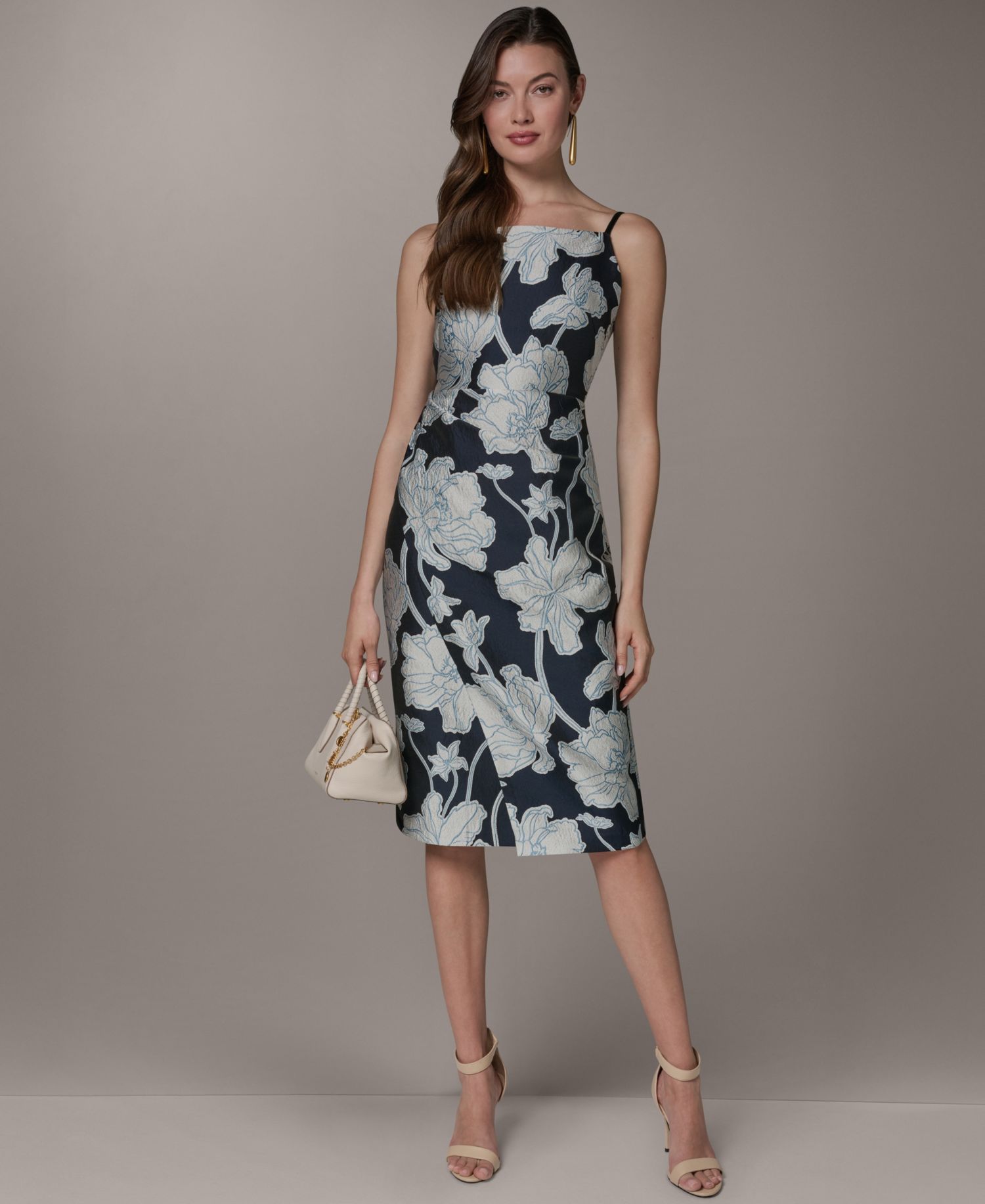 Women's Halter Jacquard Sheath Floral Sleeveless Midi Dress
