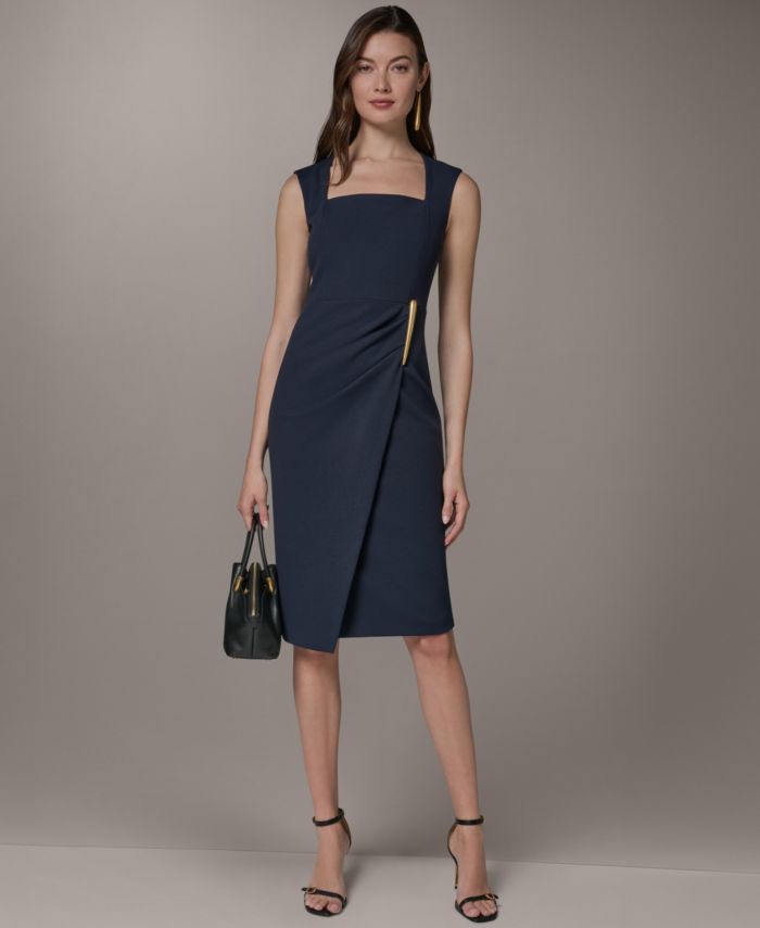 Donna Karan New York Women's Square Neck Sheath Sleeveless Hardware Midi