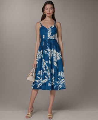 Donna Karan Women's Sleeveless Linen Blend Midi Dress - Blue - Casual dresses