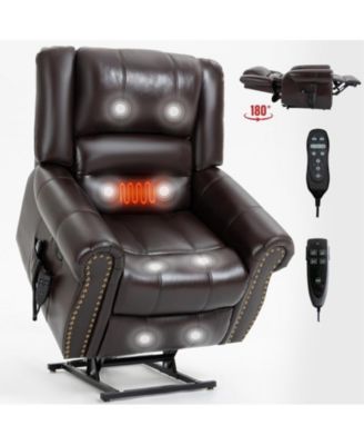 Leather Power Lift Recliner Chair Heat Massage Manual Recliner Chair with USB Ports