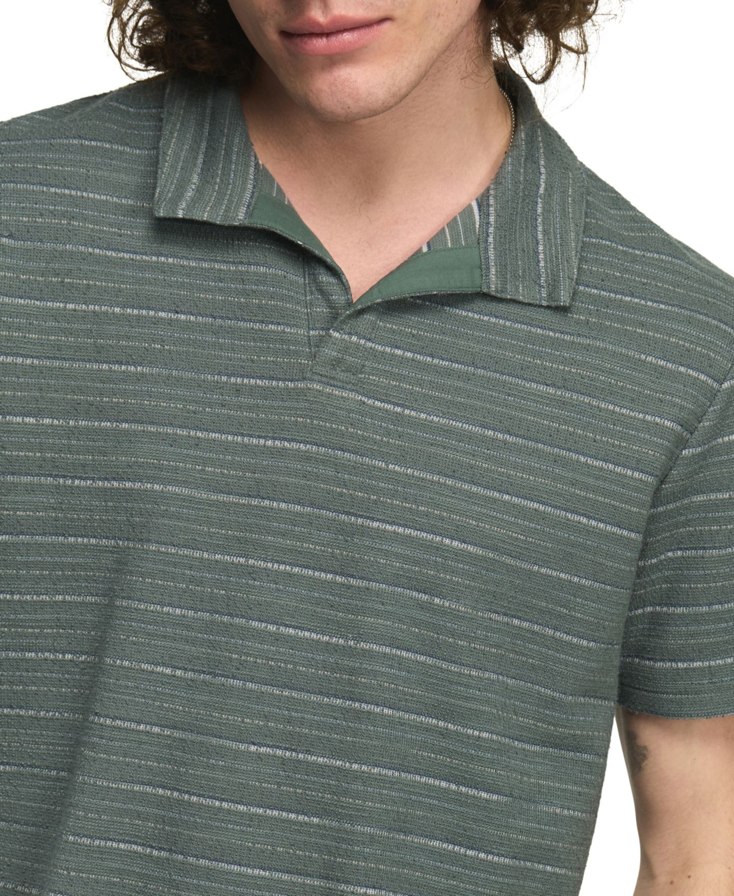 Мужское поло Lucky Brand Jacquard Striped Polo Shirt, цвет: Серый — фото 5