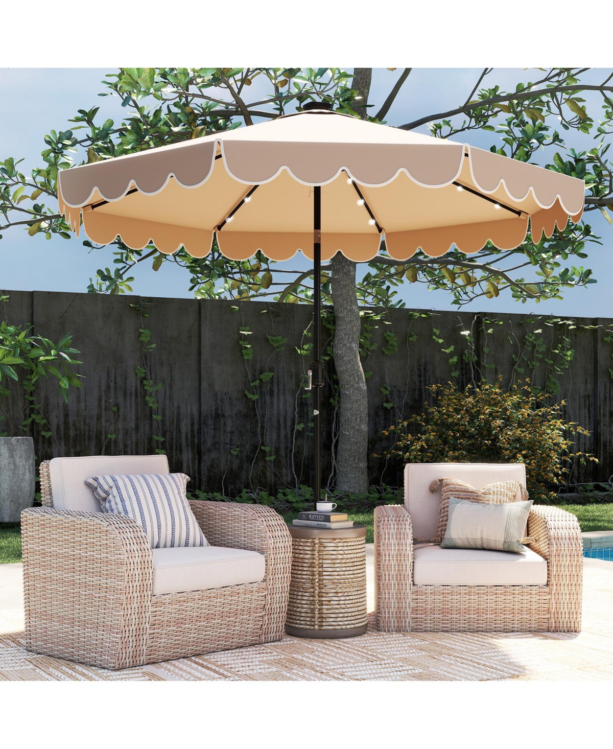 Slickblue Outdoor Solar Umbrella with 24 Led Lights Patio Canopy