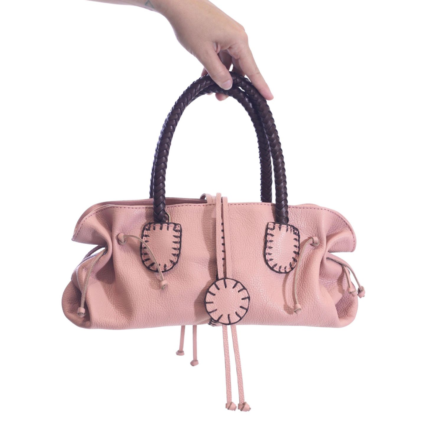 Женская сумка Carlos Falchi Mini Satchel Leather, цвет: Пыльный розовый — фото 6