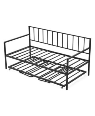 Twin Daybed with Trundle LED Lights and Charging Station Height Adjustable
