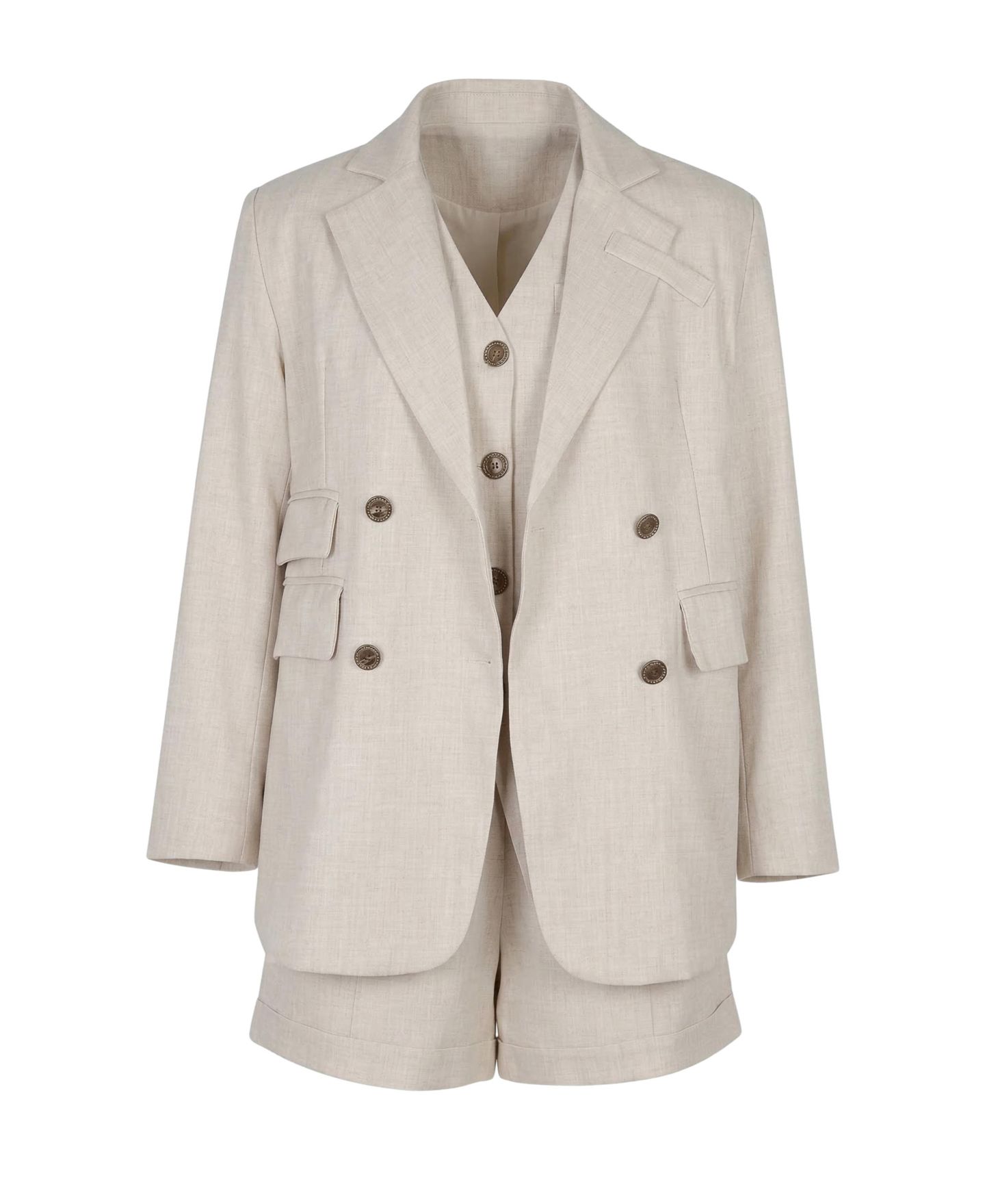 Женский комплект Modenaire 3-Piece Blazer Vest Shorts Set, цвет: Бежевый — фото 7