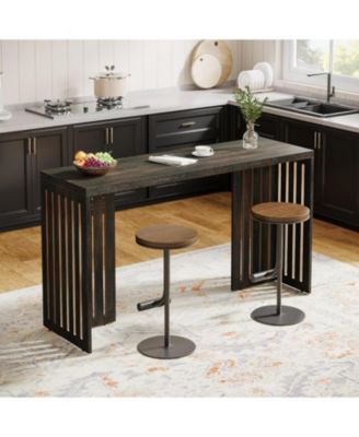 63" Industrial Bar Height Table with Louvered Base, Rectangular Counter Pub Table for Narrow Spaces