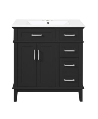 30 Inch Bathroom Vanity with Ceramic Sink Modern Storage Cabinet Soft Close Doors Deep and Standard Drawers Stylish for Small Bathrooms
