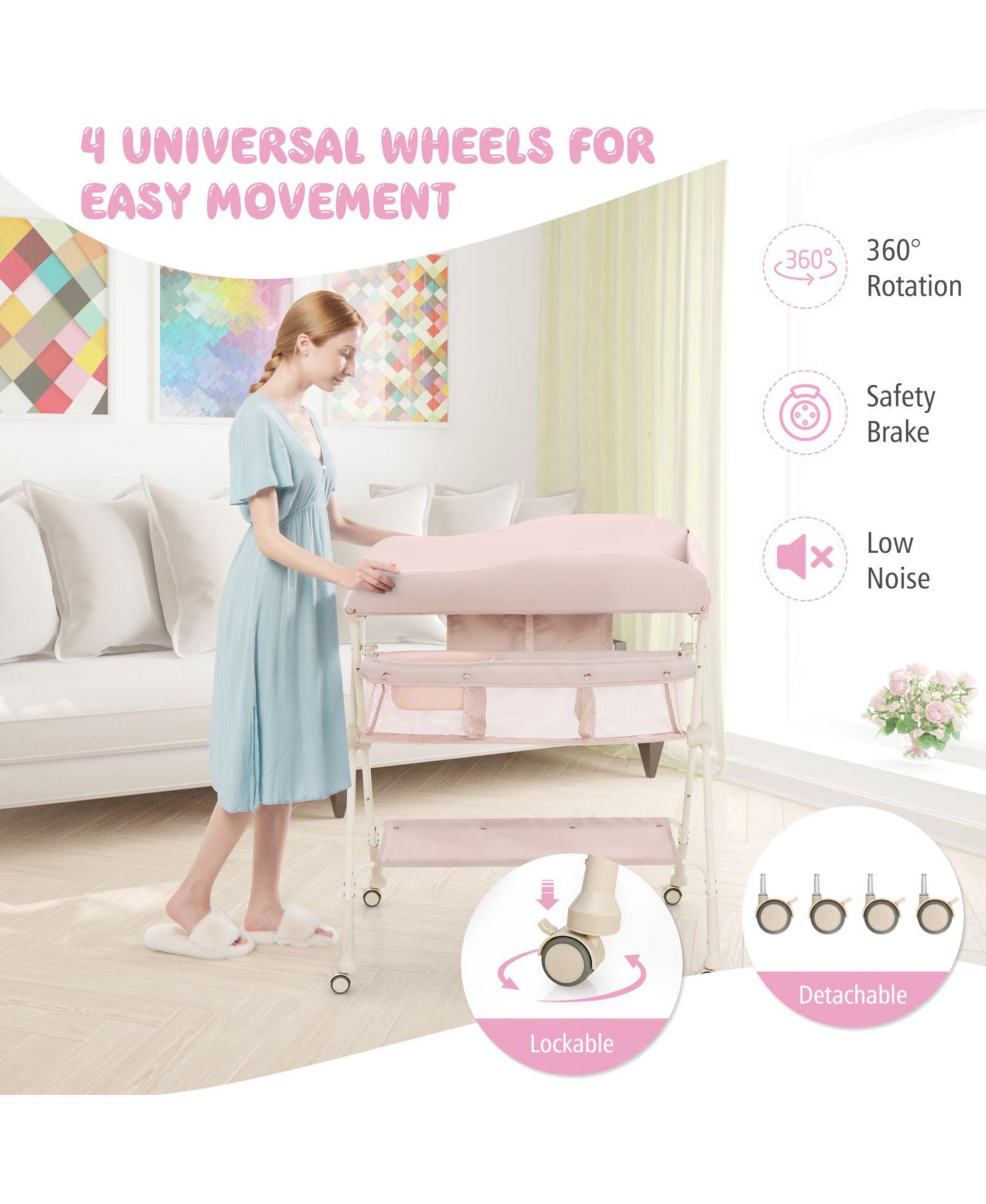 Infant Diaper Changing Table with Water Basin and Wheels