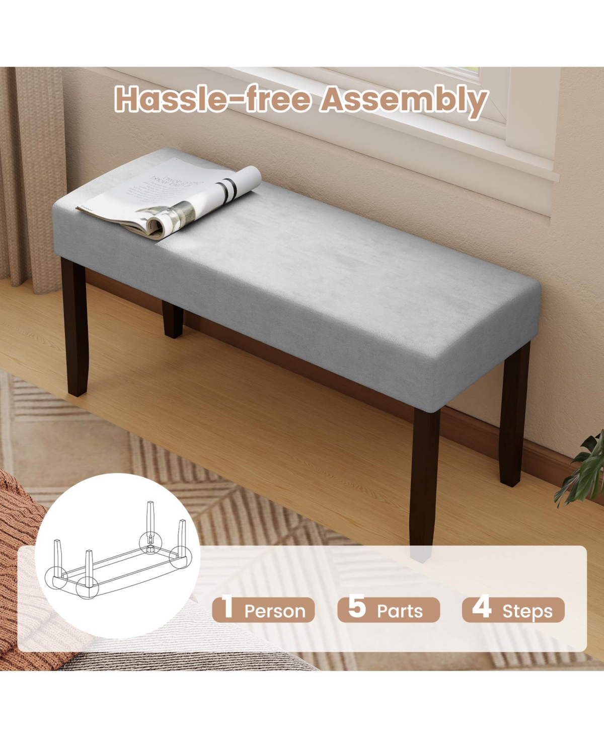 Slickblue Padded Entryway Bench for Bedroom and Living Room