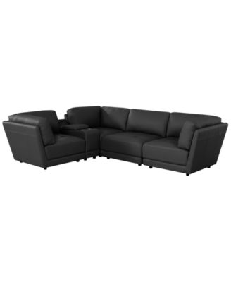 Versa 5-Pc. L-Shape Leather Sectional with Console