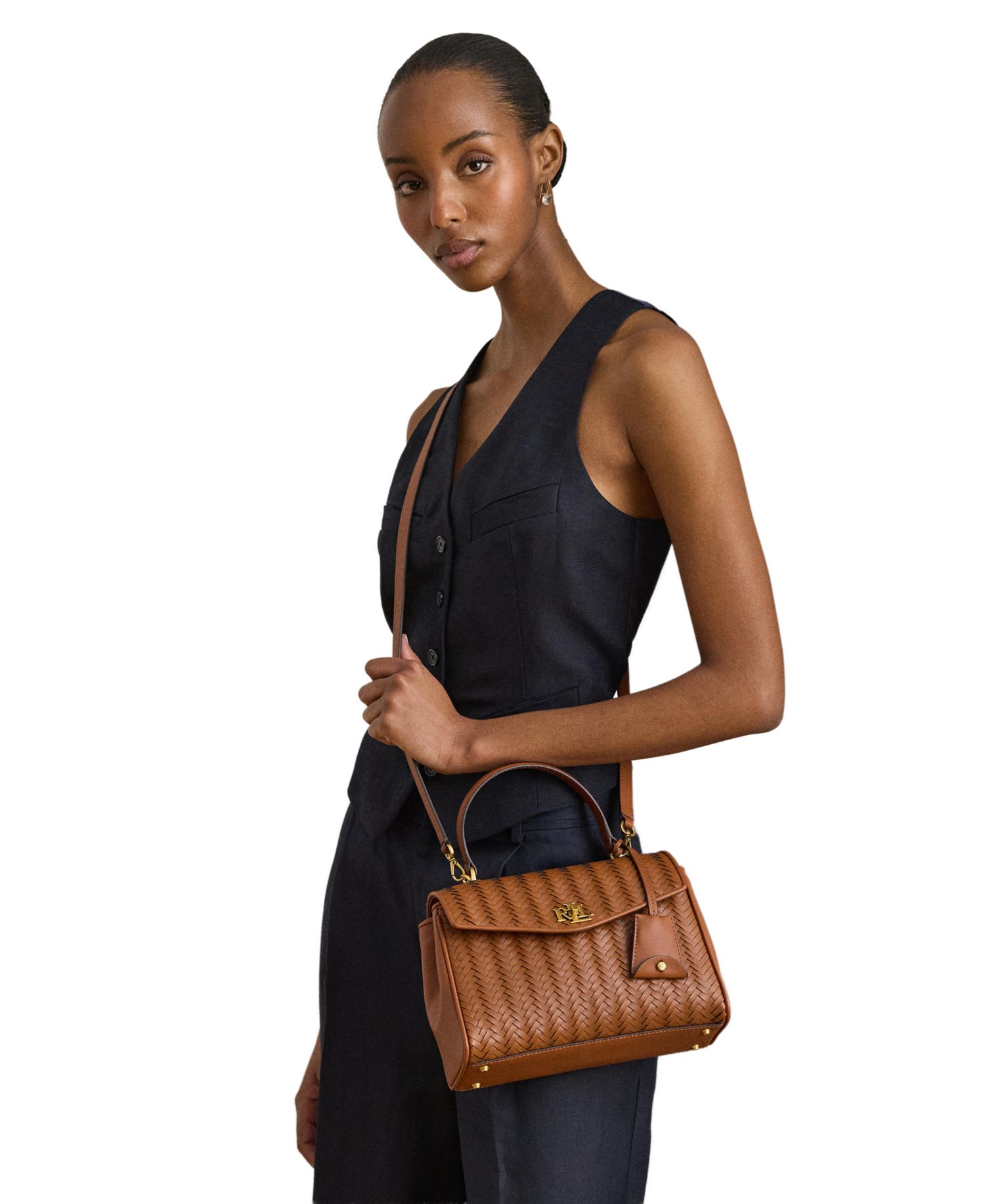 Farrah Woven Leather Small Satchel Handbag