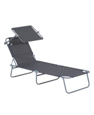 Outdoor Lounge Chair, with Sun Shade and Headrest, Adjustable Folding Chaise Lounge, Holds 300 lb, for Beach, Camping, Hiking, Backyard