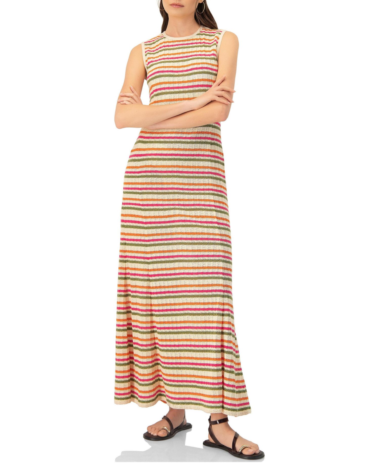 Women's Sleeveless Striped Knit Maxi Dress