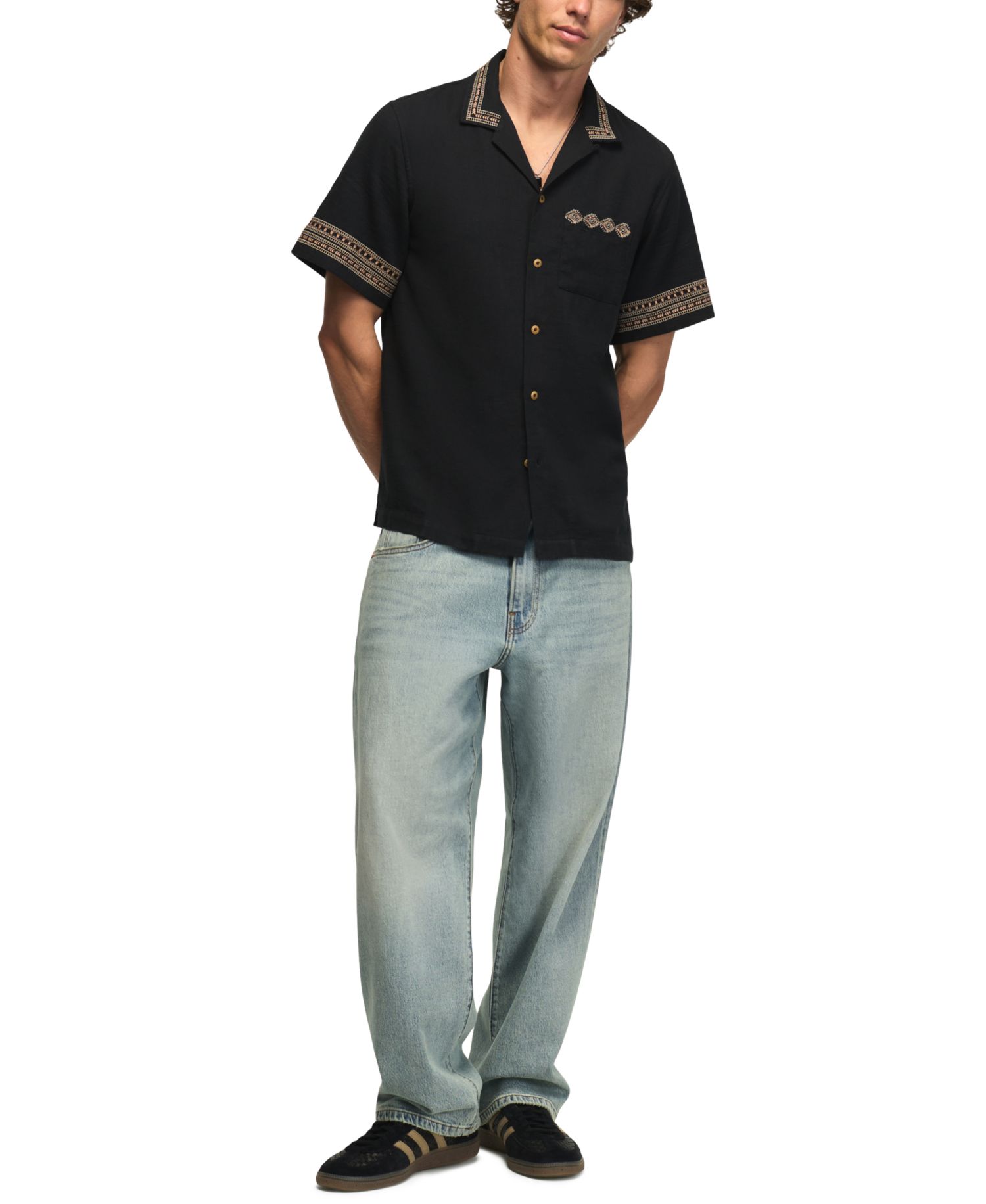 Men's Embroidered Detail Camp Collar Shirt
