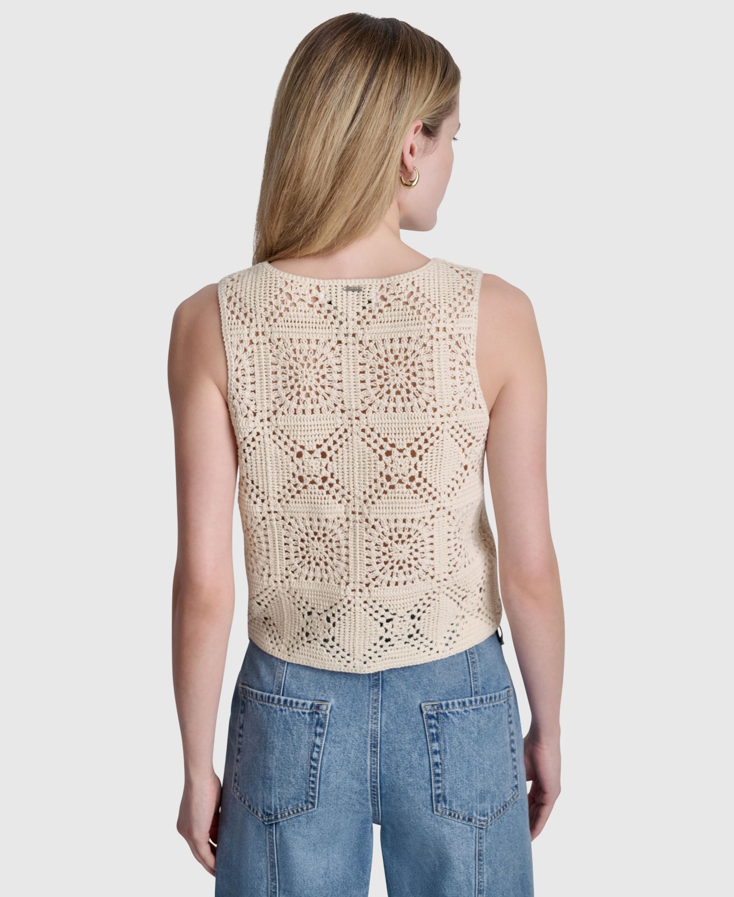 Women's Sleeveless Crochet Square Knit Tank Sweater