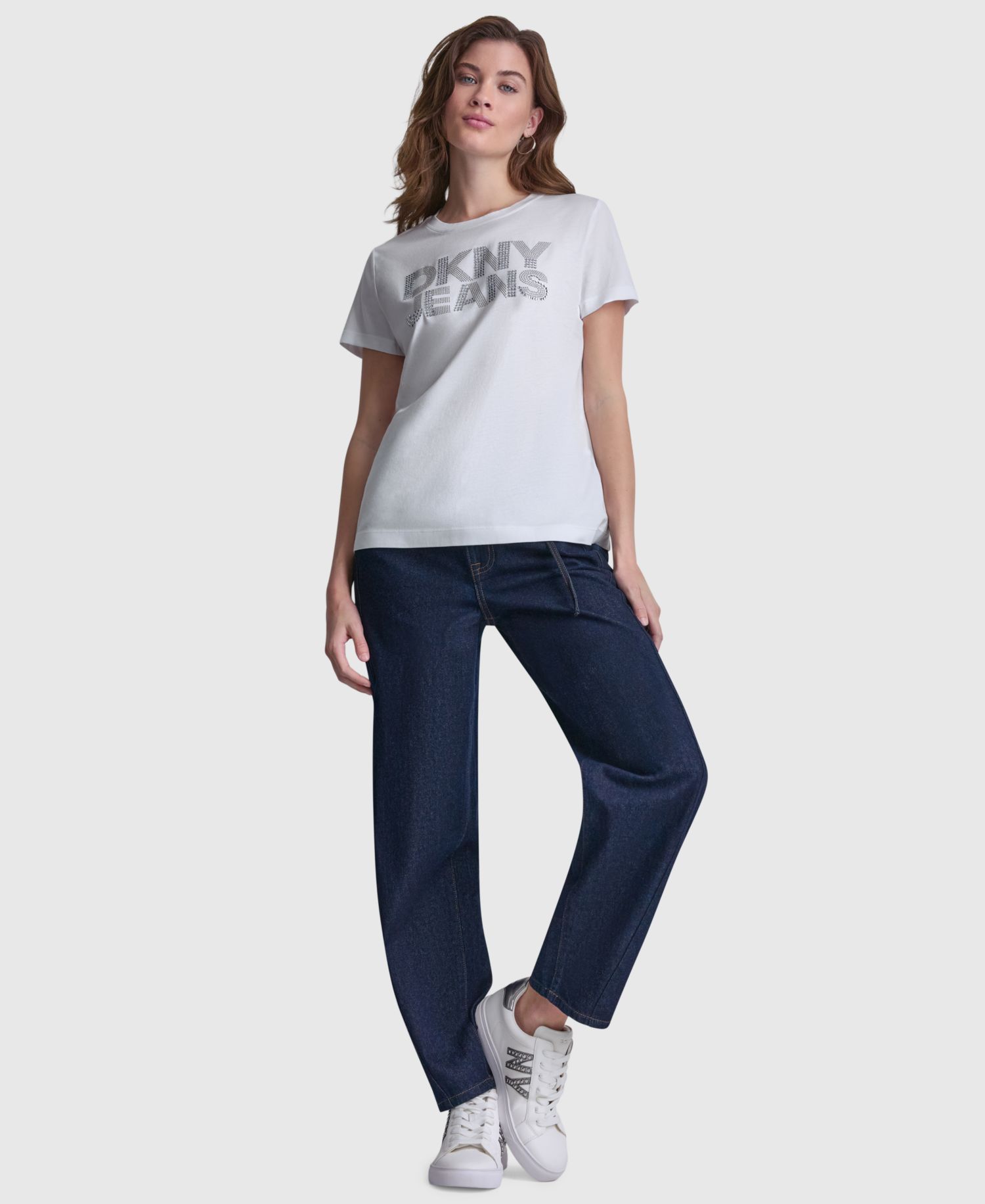Women's Stacked Rhinestone Dome Stud Logo Crewneck T-Shirt